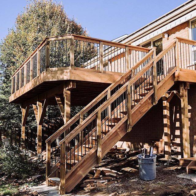 Newly constructed beautiful backyard decks with stairs
